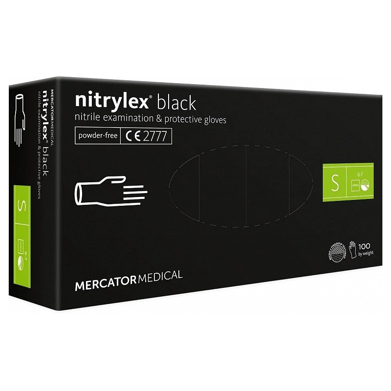 Rękawiczki Nitrylowe 100szt Mercator Nitrylex rozmiar S - czarne