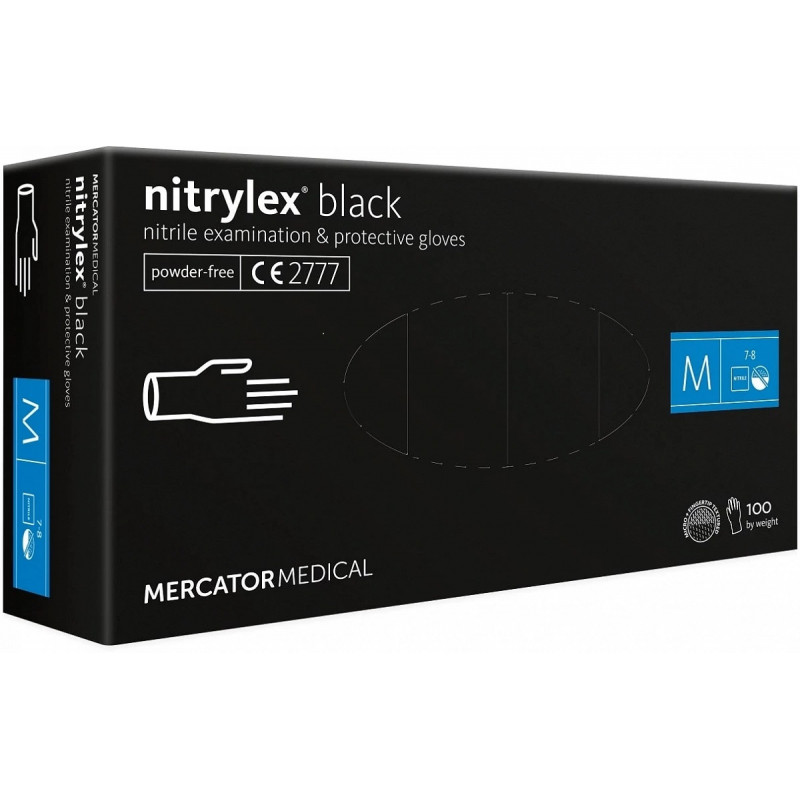 Rękawiczki Nitrylowe 100szt Mercator Nitrylex rozmiar M - czarne